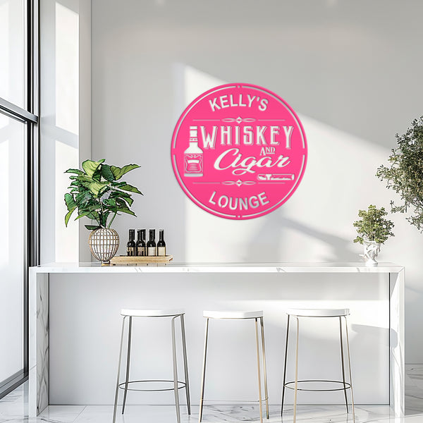 Personalized Whiskey & Cigar Lounge Metal Sign , Indoor -Outdoor Bar Decor - Home Decor Bar Home Decor-Personalized Bar Sign & Wall Decor, Pub & Bar Wall Art
