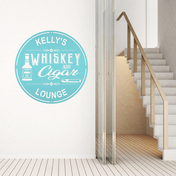 Personalized Whiskey & Cigar Lounge Metal Sign , Indoor -Outdoor Bar Decor - Home Decor Bar Home Decor-Personalized Bar Sign & Wall Decor, Pub & Bar Wall Art