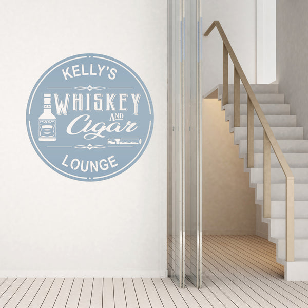 Personalized Whiskey & Cigar Lounge Metal Sign , Indoor -Outdoor Bar Decor - Home Decor Bar Home Decor-Personalized Bar Sign & Wall Decor, Pub & Bar Wall Art
