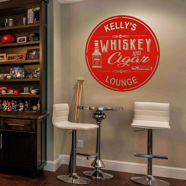 Personalized Whiskey & Cigar Lounge Metal Sign - Indoor Outdoor - Home Decor - Speed Fabrication