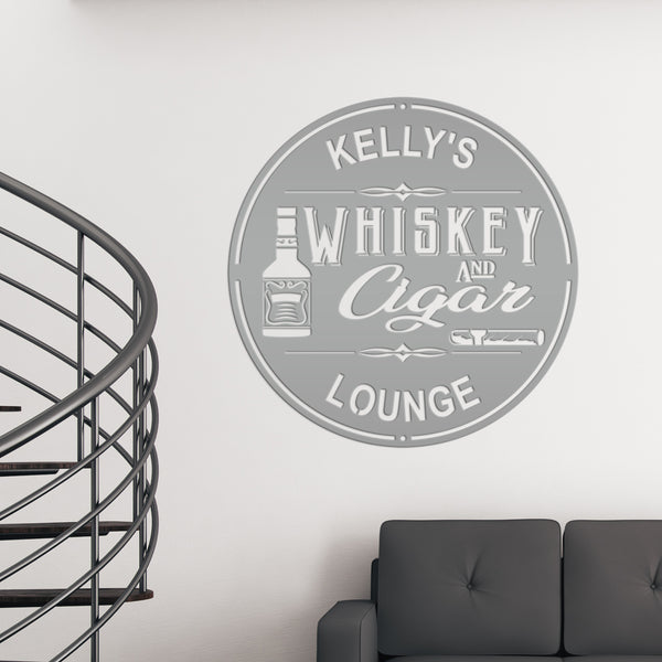 Personalized Whiskey & Cigar Lounge Metal Sign , Indoor -Outdoor Bar Decor - Home Decor Bar Home Decor-Personalized Bar Sign & Wall Decor, Pub & Bar Wall Art