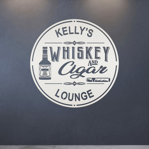 Personalized Whiskey & Cigar Lounge Metal Sign - Indoor Outdoor - Home Decor - Speed Fabrication