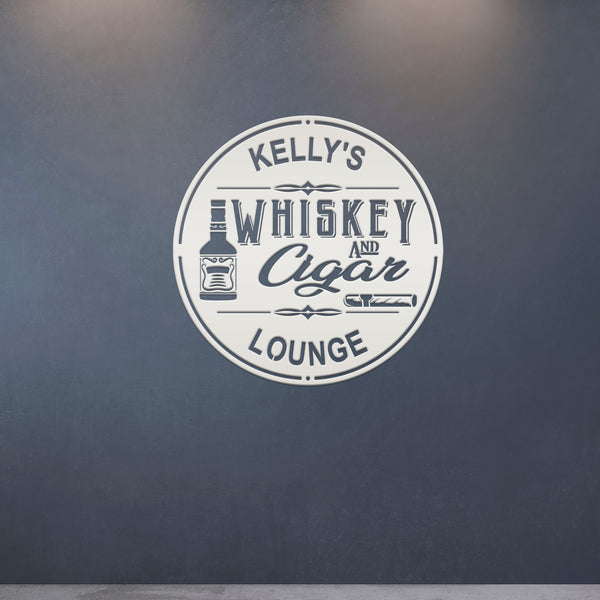 Personalized Whiskey & Cigar Lounge Metal Sign , Indoor -Outdoor Bar Decor - Home Decor Bar Home Decor-Personalized Bar Sign & Wall Decor, Pub & Bar Wall Art