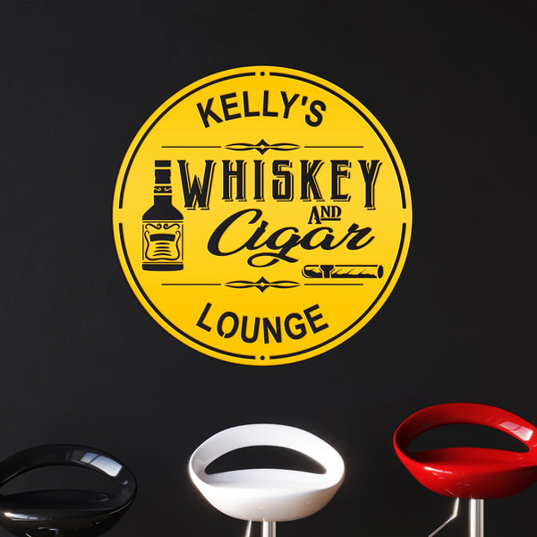 Personalized Whiskey & Cigar Lounge Metal Sign - Indoor Outdoor - Home Decor - Speed Fabrication