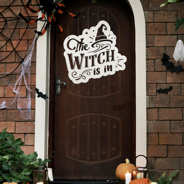 The Witch Is In Metal Sign - Halloween Decor