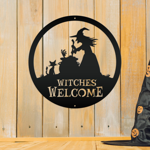 Witches Welcome Halloween Metal Sign, Witches Welcome Wall Decor, Witches Wall Decor for Halloween, Witch Halloween Front Door Decor, Halloween Witches Sign Decor, Witches Halloween Wall Art