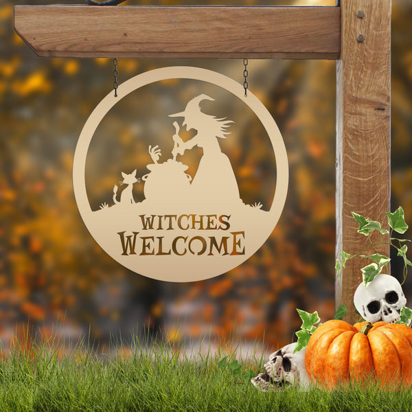 Witches Welcome Halloween Metal Sign, Witches Welcome Wall Decor, Witches Wall Decor for Halloween, Witch Halloween Front Door Decor, Halloween Witches Sign Decor, Witches Halloween Wall Art