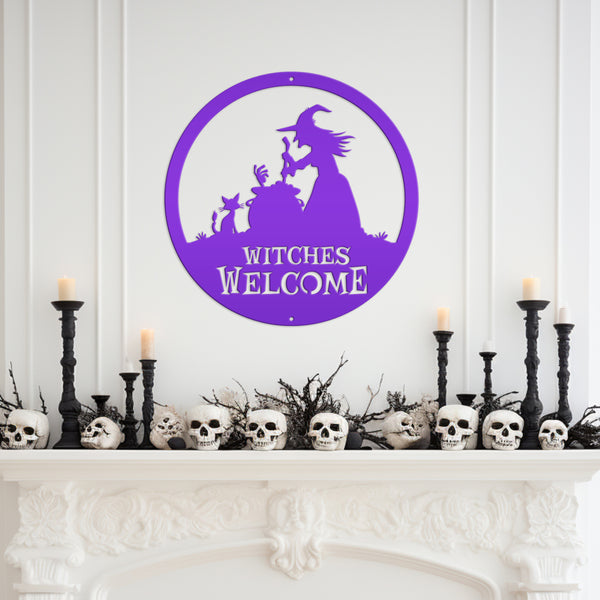 Witches Welcome Halloween Metal Sign, Witches Welcome Wall Decor, Witches Wall Decor for Halloween, Witch Halloween Front Door Decor, Halloween Witches Sign Decor, Witches Halloween Wall Art