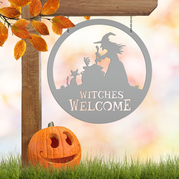 Witches Welcome Halloween Metal Sign, Witches Welcome Wall Decor, Witches Wall Decor for Halloween, Witch Halloween Front Door Decor, Halloween Witches Sign Decor, Witches Halloween Wall Art