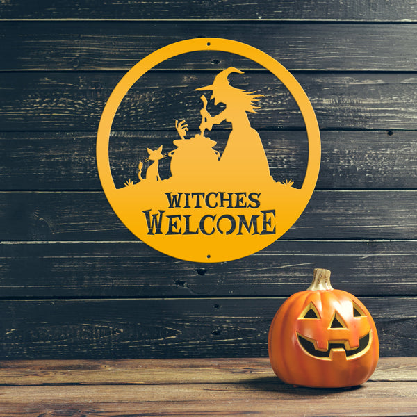 Witches Welcome Halloween Metal Sign, Witches Welcome Wall Decor, Witches Wall Decor for Halloween, Witch Halloween Front Door Decor, Halloween Witches Sign Decor, Witches Halloween Wall Art