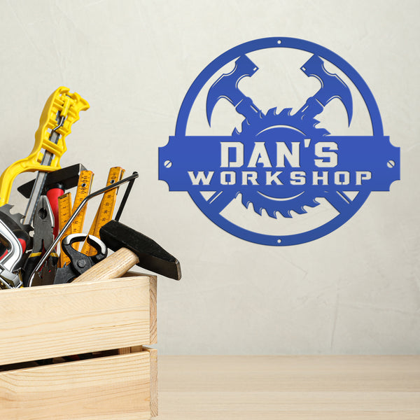 Custom Woodworking Workshop Metal Sign - Carpentry Shop Business Signage - Wood Craftsman Wall Hanging - Man Cave Wall Decor - Father Gift