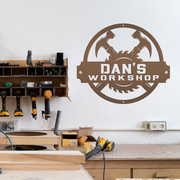 Custom Woodworking Workshop Metal Sign - Carpentry Shop Business Signage - Wood Craftsman Wall Hanging - Man Cave Wall Decor - Father Gift