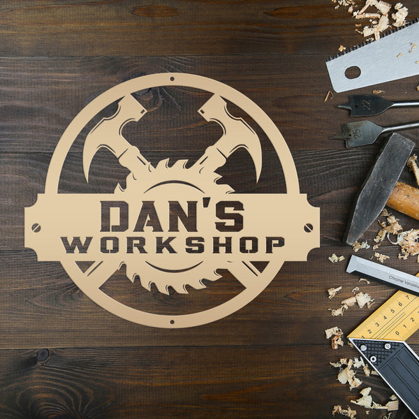 Custom Woodworking Workshop Metal Sign - Carpentry Shop Business Signage - Wood Craftsman Wall Hanging - Man Cave Wall Decor - Father Gift