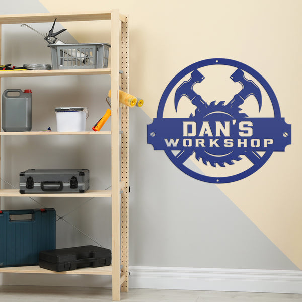Custom Woodworking Workshop Metal Sign - Carpentry Shop Business Signage - Wood Craftsman Wall Hanging - Man Cave Wall Decor - Father Gift