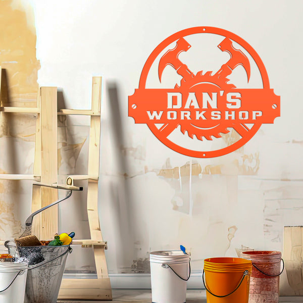 Custom Woodworking Workshop Metal Sign - Carpentry Shop Business Signage - Wood Craftsman Wall Hanging - Man Cave Wall Decor - Father Gift