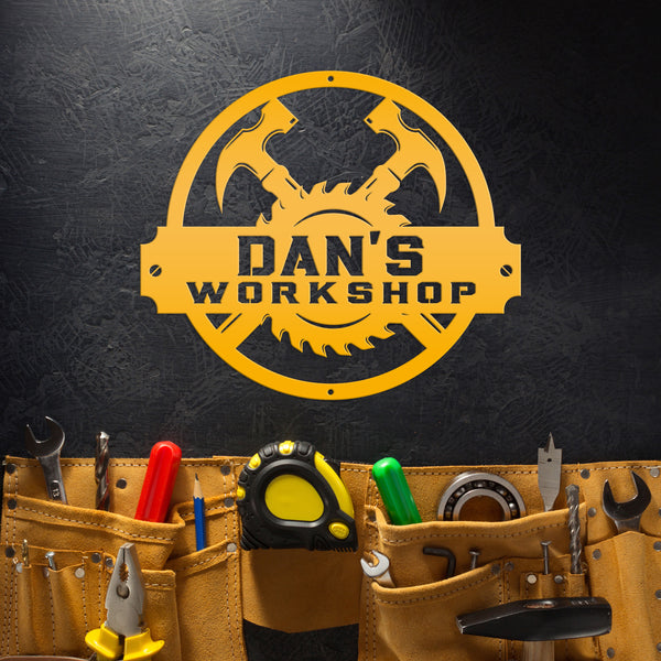 Custom Woodworking Workshop Metal Sign - Carpentry Shop Business Signage - Wood Craftsman Wall Hanging - Man Cave Wall Decor - Father Gift