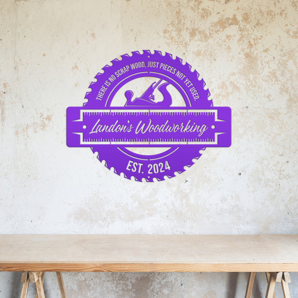 Custom Woodworking Decor - Personalized Carpentry Business Metal Sign - Outdoor Wood Shop Wall Hanging - Man Cave Signs - Father's Day Gift