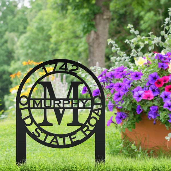 Personalized Monogram and Address Yard Stake Metal Sign