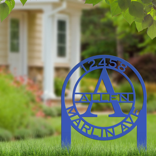 Personalized Monogram and Address Yard Stake Metal Sign