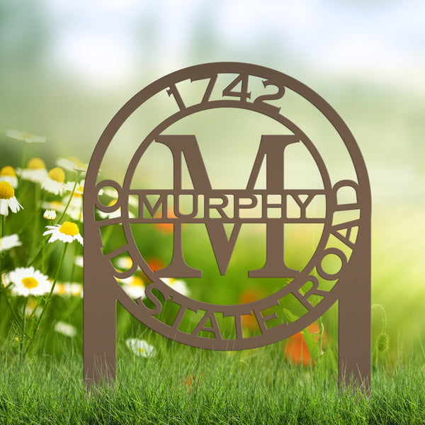 Personalized Monogram and Address Yard Stake Metal Sign
