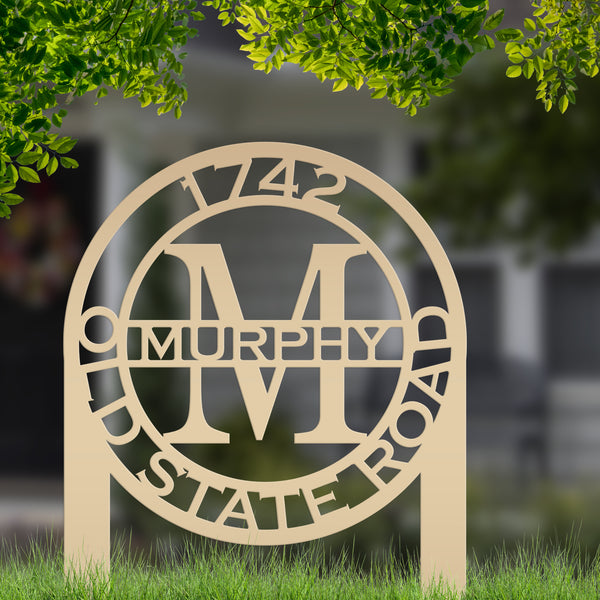 Personalized Monogram and Address Yard Stake Metal Sign