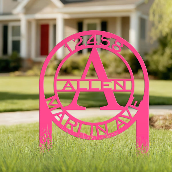 Personalized Monogram and Address Yard Stake Metal Sign