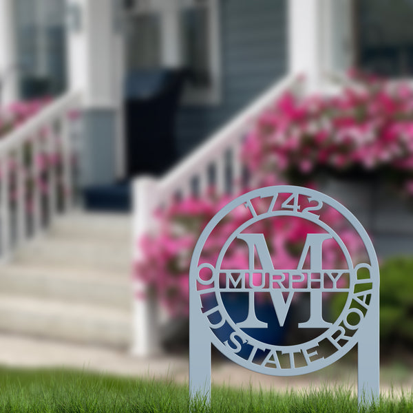 Personalized Monogram and Address Yard Stake Metal Sign