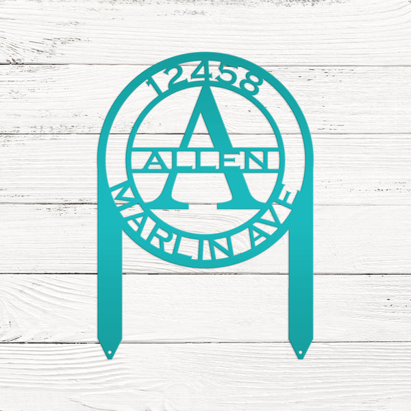 Personalized Monogram and Address Yard Stake Metal Sign