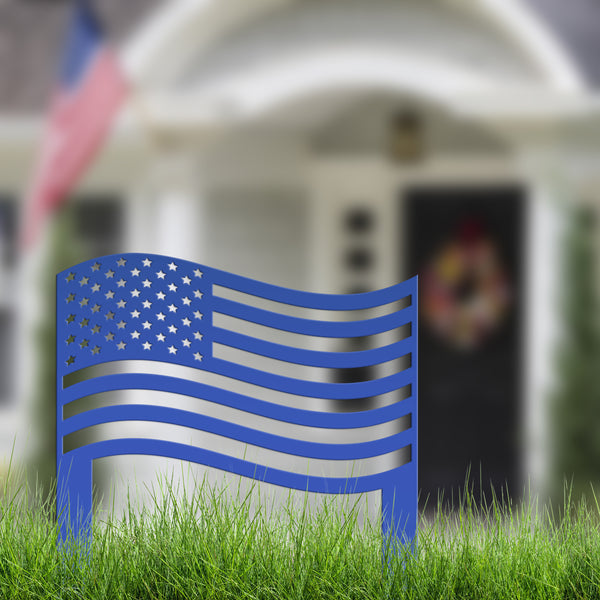 Patriotic American Flag Metal Garden Stake - Outdoor USA Home Decor - Independence Day Decorations - Laser Cut Yard Art - Gift for Veteran