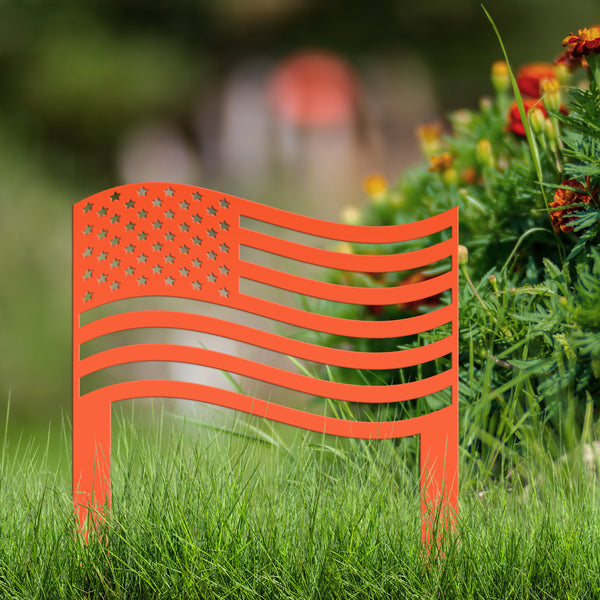 Patriotic American Flag Metal Garden Stake - Outdoor USA Home Decor - Independence Day Decorations - Laser Cut Yard Art - Gift for Veteran