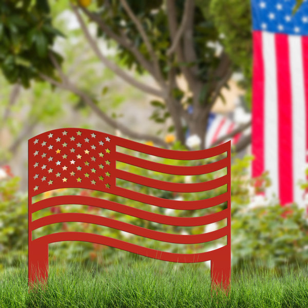 Patriotic American Flag Metal Garden Stake - Outdoor USA Home Decor - Independence Day Decorations - Laser Cut Yard Art - Gift for Veteran