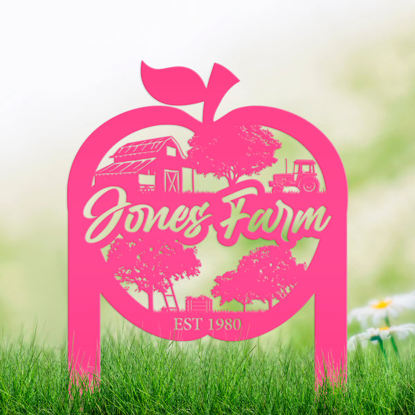 Apple Farm Scene Metal Yard Stake - Personalized Garden Decoration - Custom Apple Orchard Lawn Art - Unique Farming Sign - Housewarming Gift