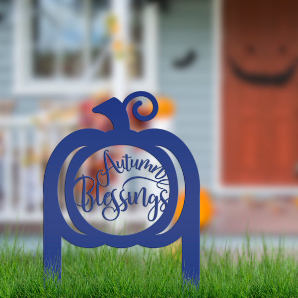Pumpkin Autumn Blessings Metal Yard Stake -Outdoor Fall Decor