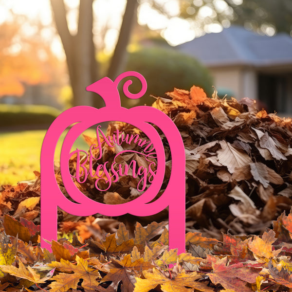 Pumpkin Autumn Blessings Metal Yard Stake -Outdoor Fall Decor