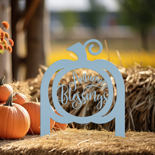 Pumpkin Autumn Blessings Metal Yard Stake -Outdoor Fall Decor