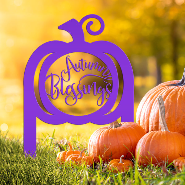 Pumpkin Autumn Blessings Metal Yard Stake -Outdoor Fall Decor