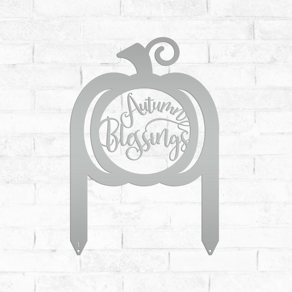 Pumpkin Autumn Blessings Metal Yard Stake -Outdoor Fall Decor