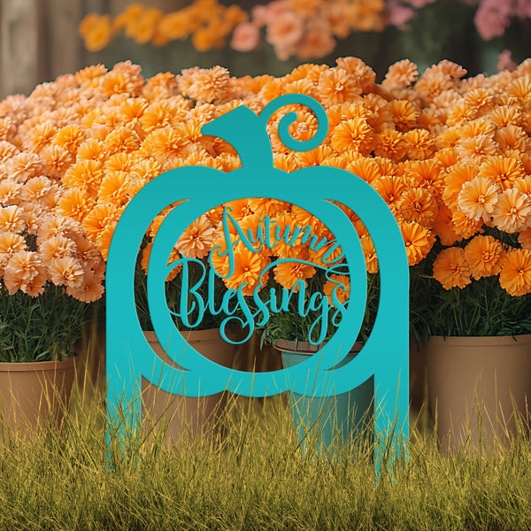 Pumpkin Autumn Blessings Metal Yard Stake -Outdoor Fall Decor