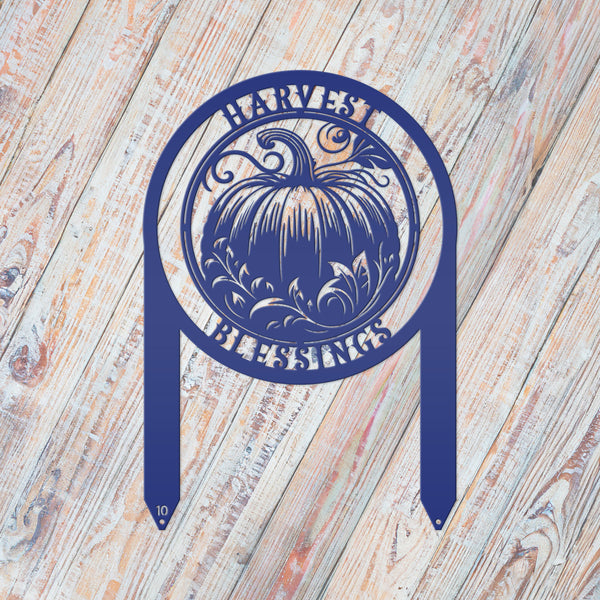 Harvest Blessings Yard Art Stake - Autumn Outdoor Sign - Fall Pumpkin Lawn Decorations - Laser Cut Metal Home Decor - Unique Garden Ornament