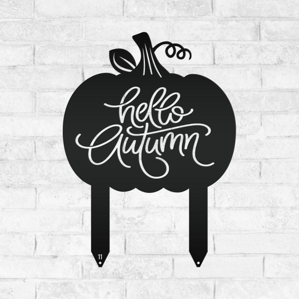 Hello Autumn Metal Yard Stake - Pumpkin Yard Sign-Pumpkin sign- Fall Yard Decorations