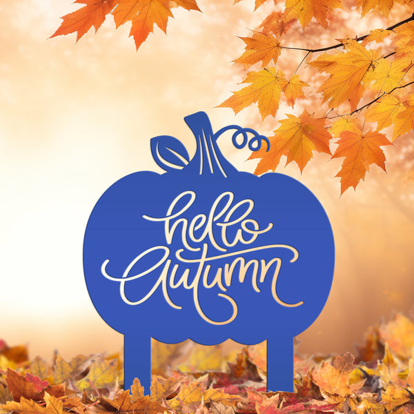 Hello Autumn Metal Yard Stake - Pumpkin Yard Sign-Pumpkin sign- Fall Yard Decorations