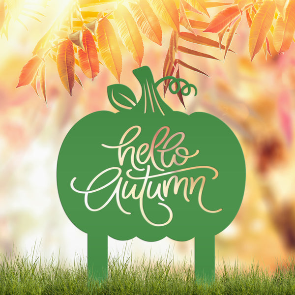 Hello Autumn Metal Yard Stake - Pumpkin Yard Sign-Pumpkin sign- Fall Yard Decorations