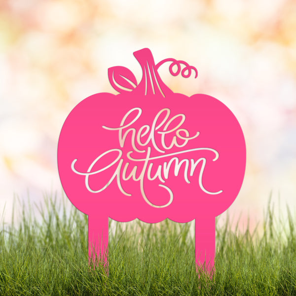 Hello Autumn Metal Yard Stake - Pumpkin Yard Sign-Pumpkin sign- Fall Yard Decorations