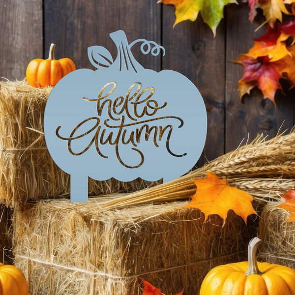 Hello Autumn Metal Yard Stake - Pumpkin Yard Sign-Pumpkin sign- Fall Yard Decorations