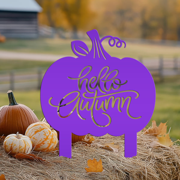 Hello Autumn Metal Yard Stake - Pumpkin Yard Sign-Pumpkin sign- Fall Yard Decorations