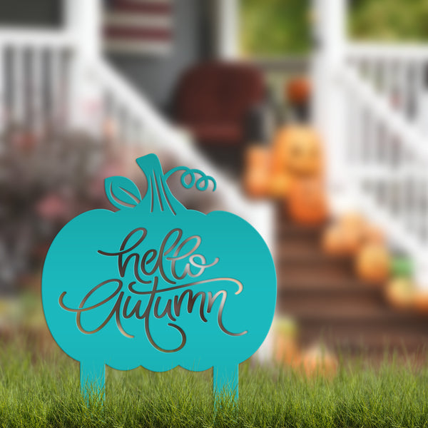 Hello Autumn Metal Yard Stake - Pumpkin Yard Sign-Pumpkin sign- Fall Yard Decorations