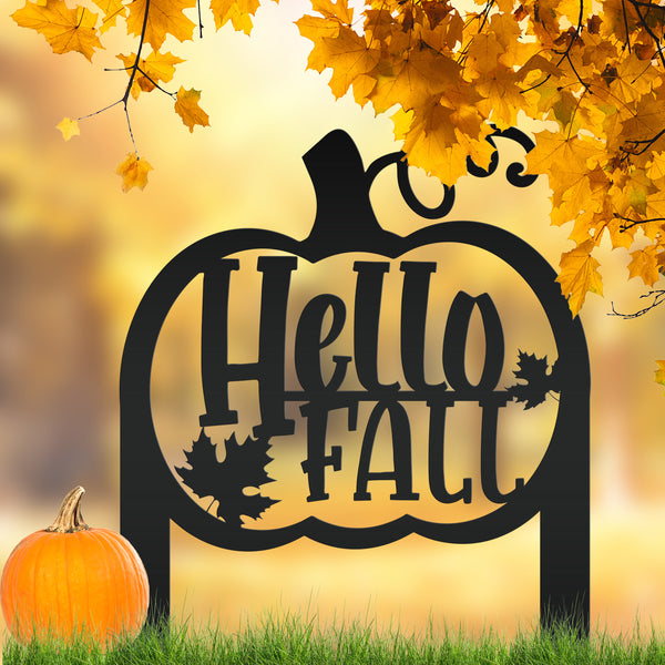 Hello Fall Pumpkin Metal Yard Stake-Fall Yard Decoration-Fall Decor