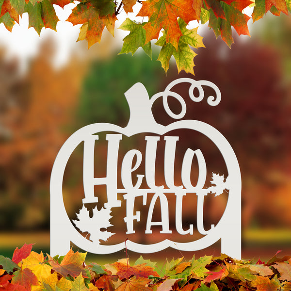 Hello Fall Pumpkin Metal Yard Stake-Fall Yard Decoration-Fall Decor