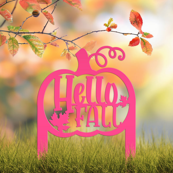 Hello Fall Pumpkin Metal Yard Stake-Fall Yard Decoration-Fall Decor