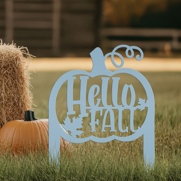 Hello Fall Pumpkin Metal Yard Stake-Fall Yard Decoration-Fall Decor